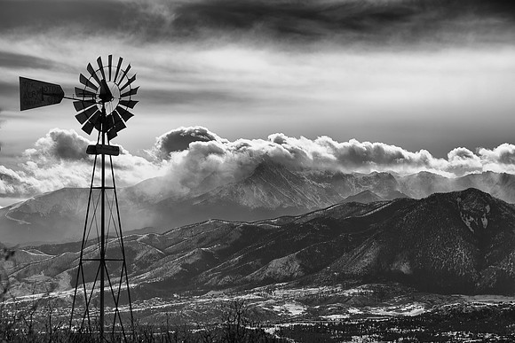 Pikes Peak in Winter (B&W)